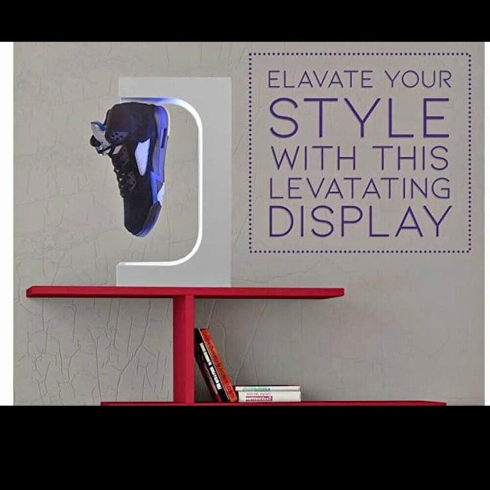 Magnetic Rotating Levitation Display Black Acryllic LED Light Shoe Exhibit Stand